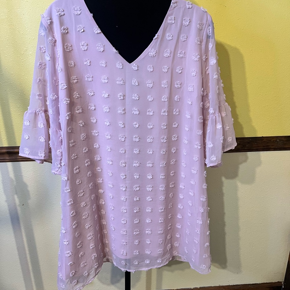 Women's Pink Swiss Dots Dress with Ruffled Sleeves NWOT